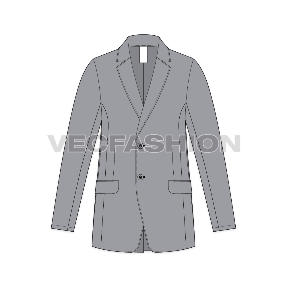 Mens 2 Buttoned Sport Blazer flat sketch, front view