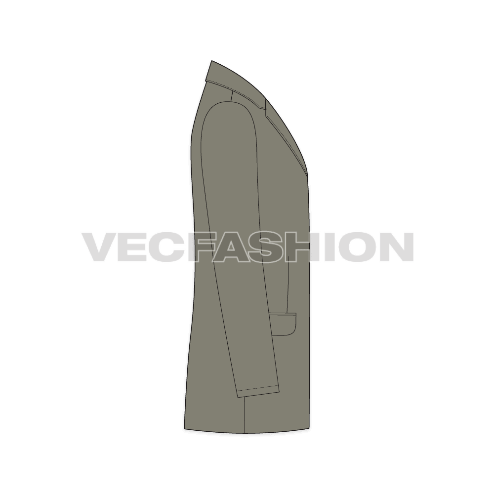 Mens 3 Buttoned Blazer flat sketch, side view