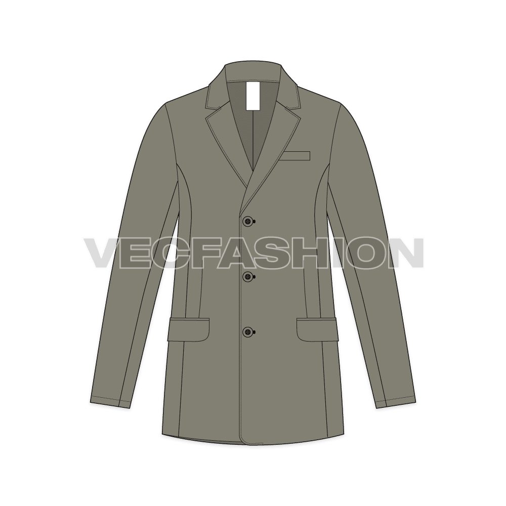 Mens 3 Buttoned Blazer flat sketch, front view