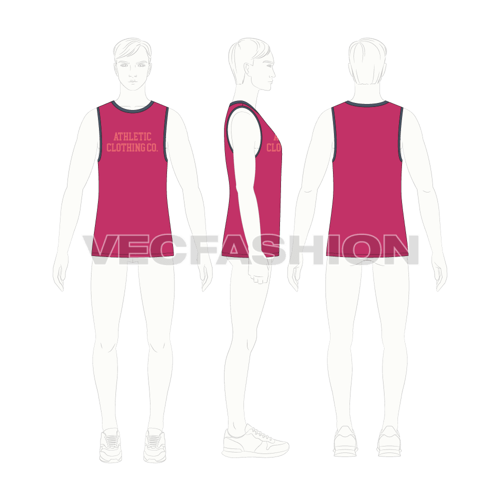 Mens a line gym tank flat sketch, croqui sketch