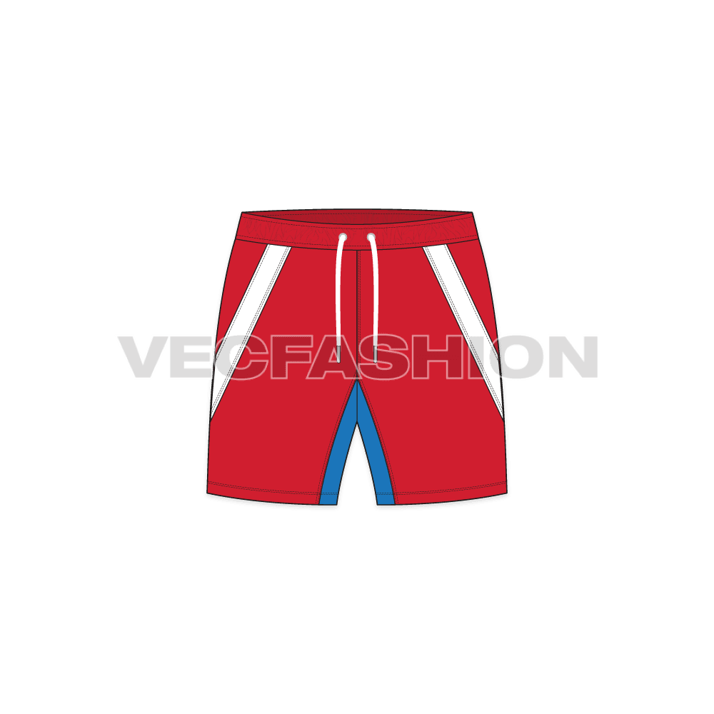 Mens academy shorts flat sketch, front view
