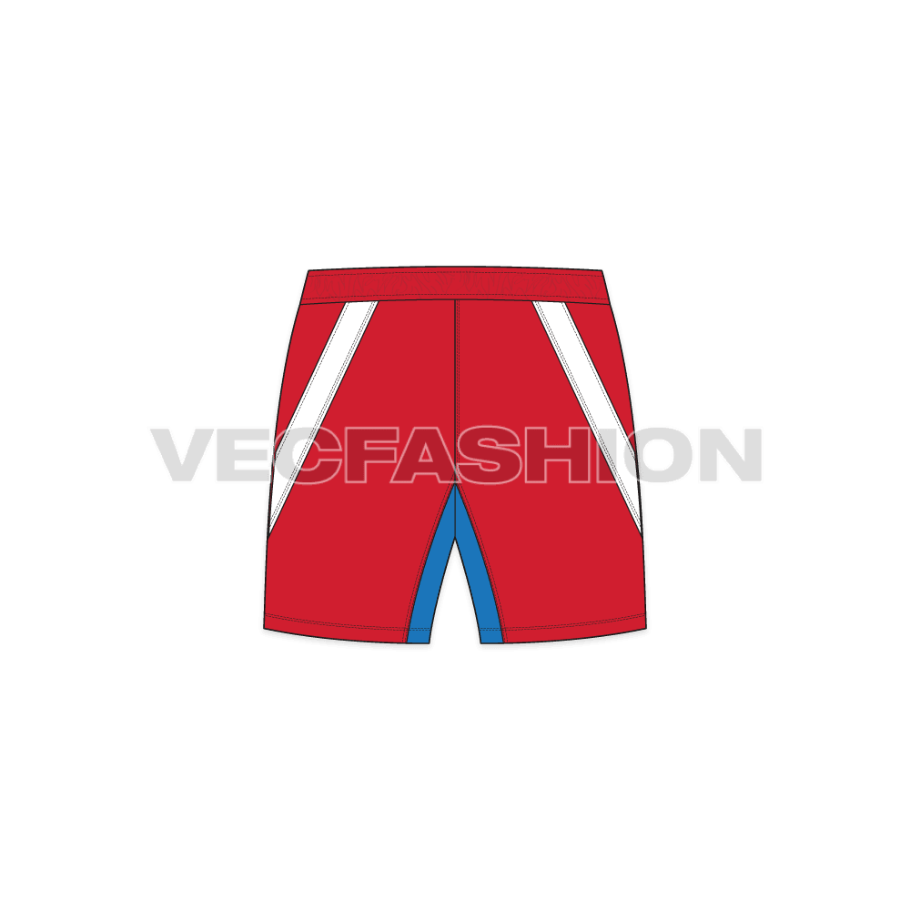 Mens academy shorts flat sketch, back view