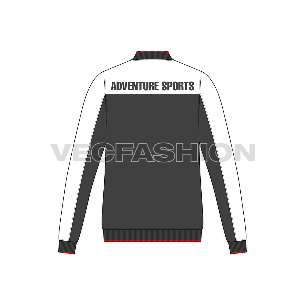 Mens active wear sport jacket flat sketch, back view