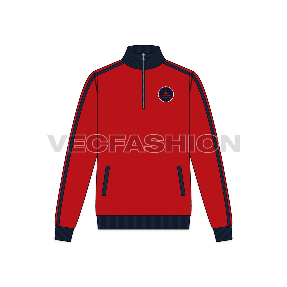 Mens Activewear Track Jacket flat sketch, front view