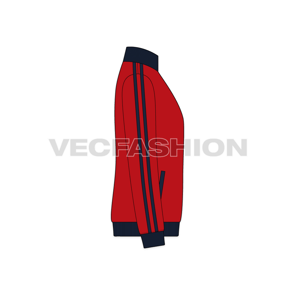 Mens Activewear Track Jacket flat sketch, side view