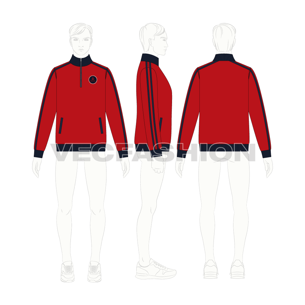Mens Activewear Track Jacket flat sketch, croqui sketch