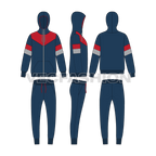 Mens activewear tracksuit flat sketch, showing all views, front, side and back