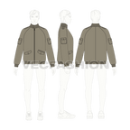 Mens Aeronautical Bomber Jacket flat sketch, croqui sketch