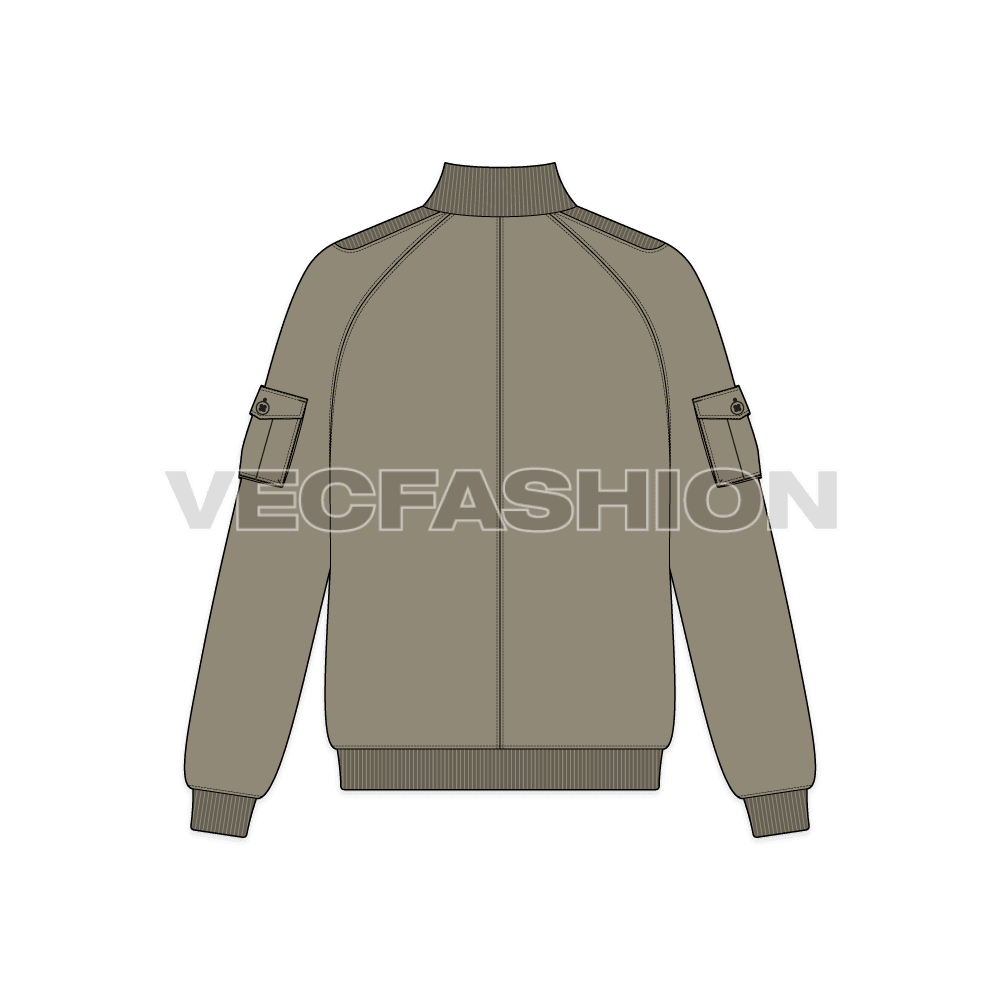 Mens Aeronautical Bomber Jacket flat sketch, back view