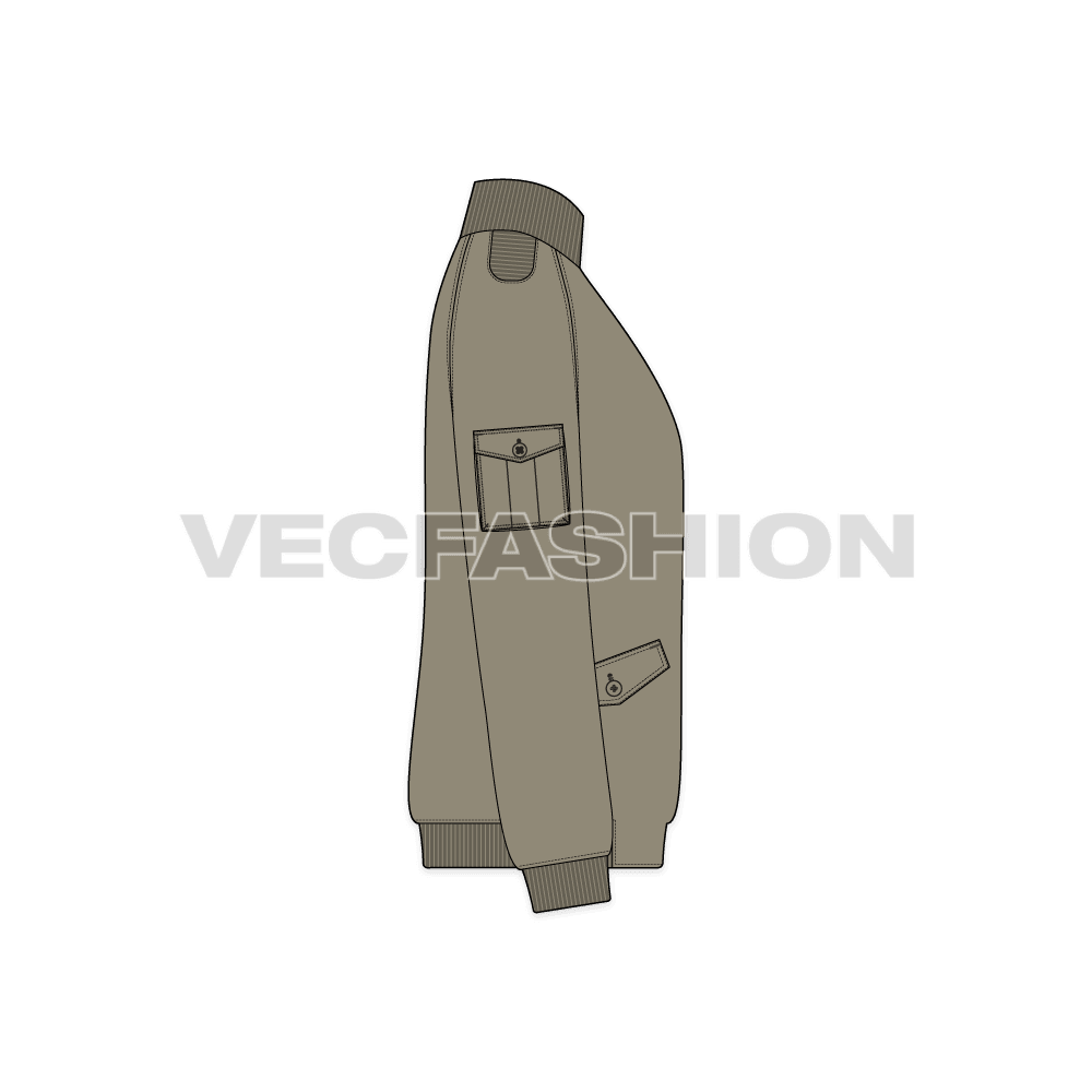 Mens Aeronautical Bomber Jacket flat sketch, side view