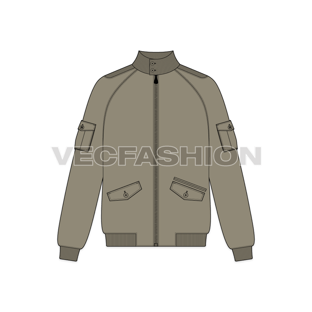 Mens Aeronautical Bomber Jacket flat sketch, front view