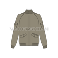 Mens Aeronautical Bomber Jacket flat sketch, front view