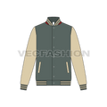 Mens American Baseball Vector Jacket flat sketch, front view