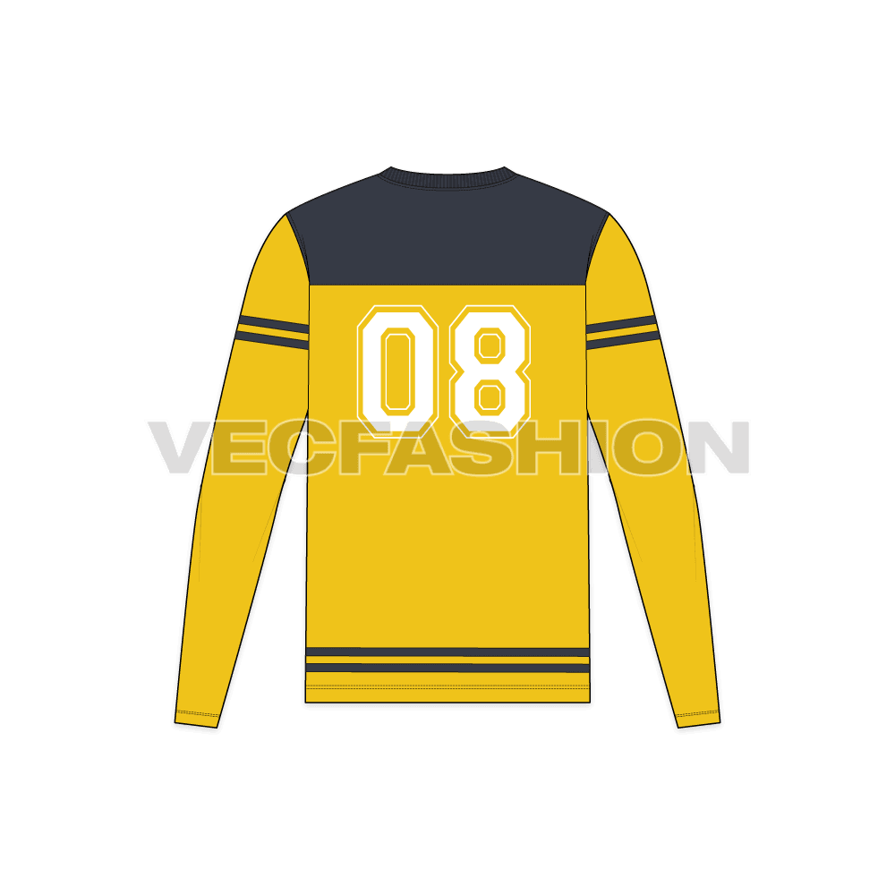 Mens american football shirt flat sketch, back view