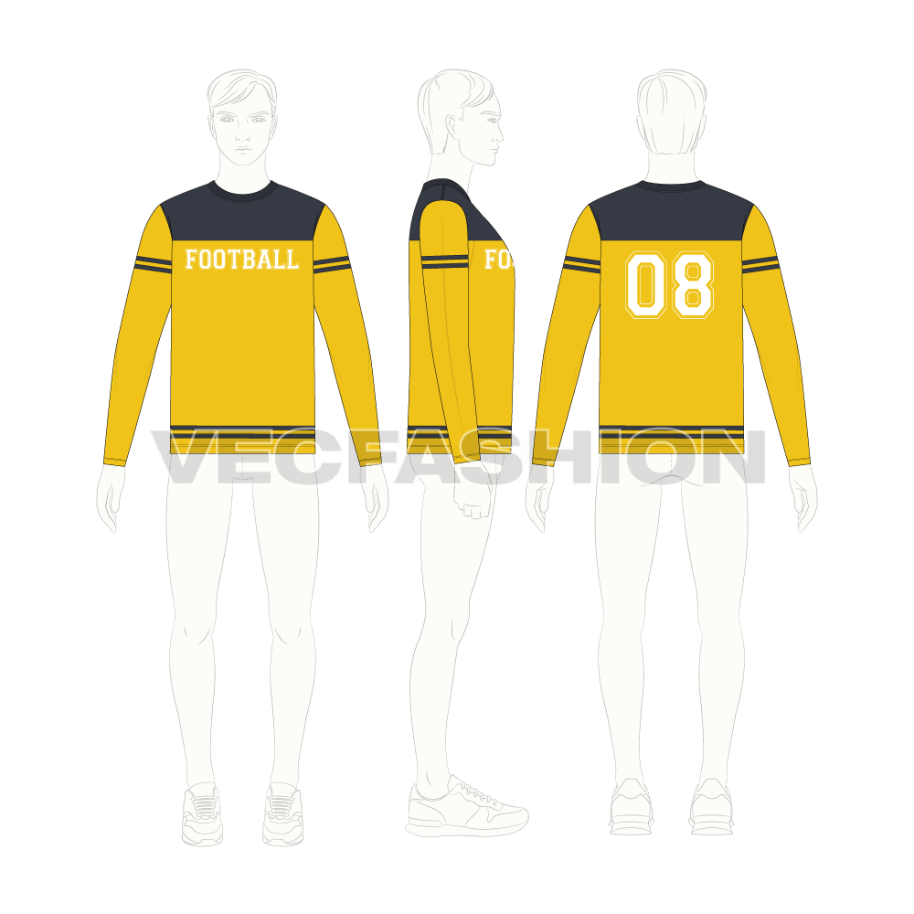 Mens american football shirt flat sketch, croqui sketch
