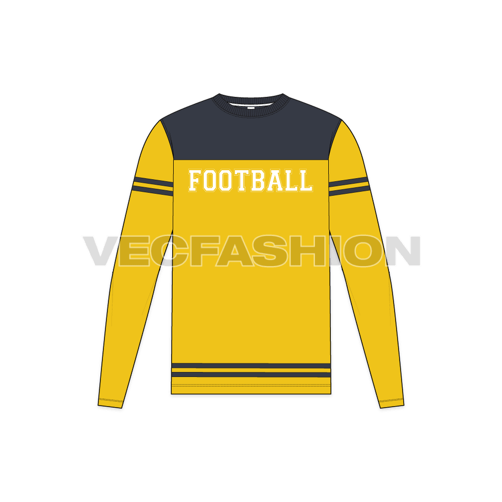 Mens american football shirt flat sketch, front view