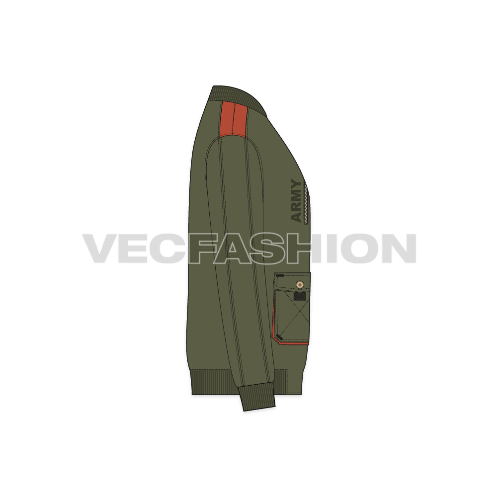 Mens Army Bomber Jacket flat sketch, side view