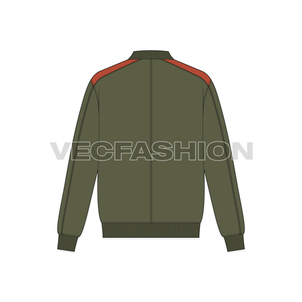 Mens Army Bomber Jacket flat sketch, back view
