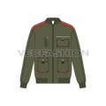 Mens Army Bomber Jacket flat sketch, front view
