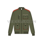 Mens Army Bomber Jacket flat sketch, front view