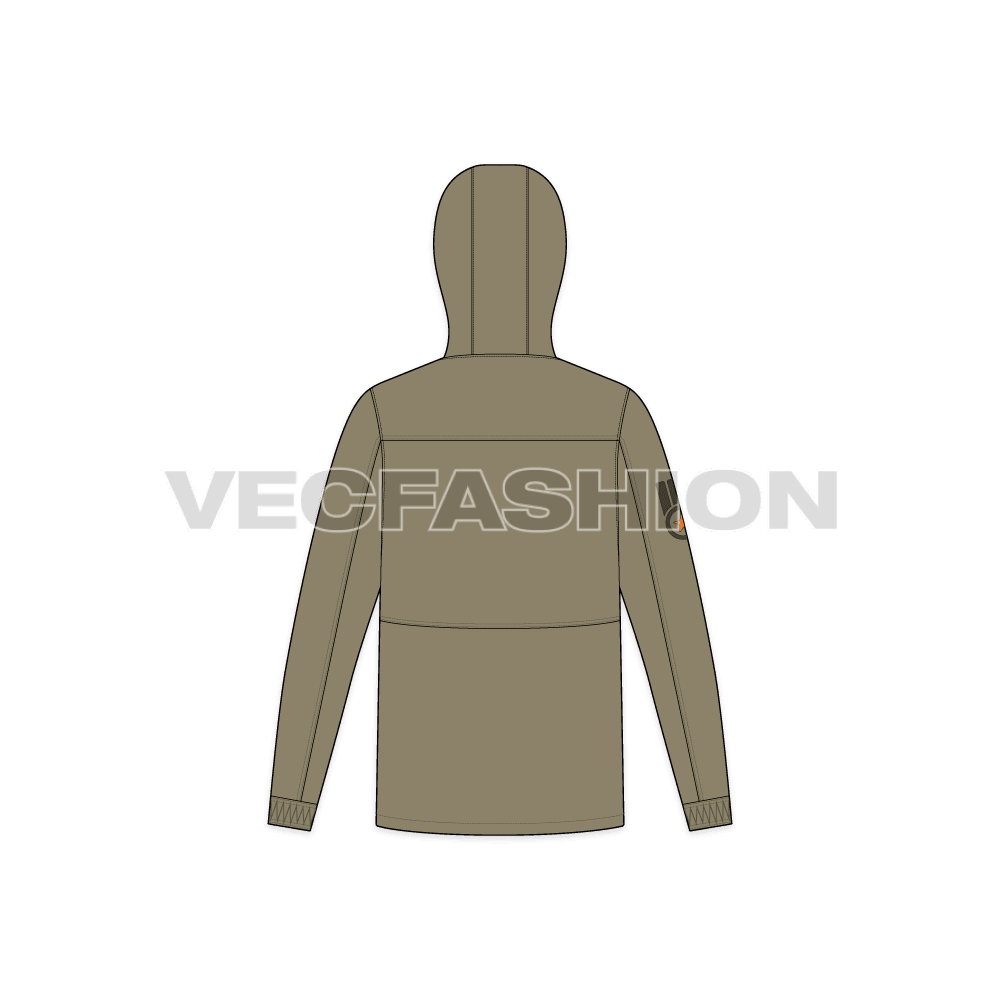 Mens Army Field Jacket flat sketch, back view