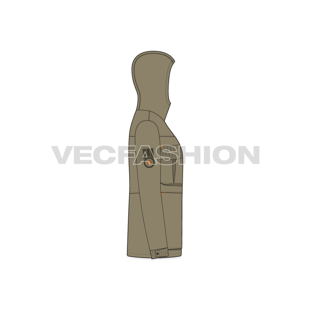 Mens Army Field Jacket flat sketch, side view