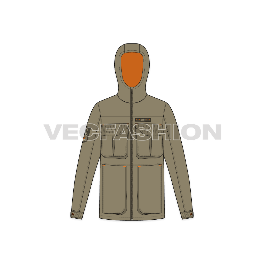 Mens Army Field Jacket flat sketch, front view