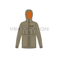 Mens Army Field Jacket flat sketch, front view