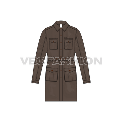 Mens Army Inspired Cargo Coat front view