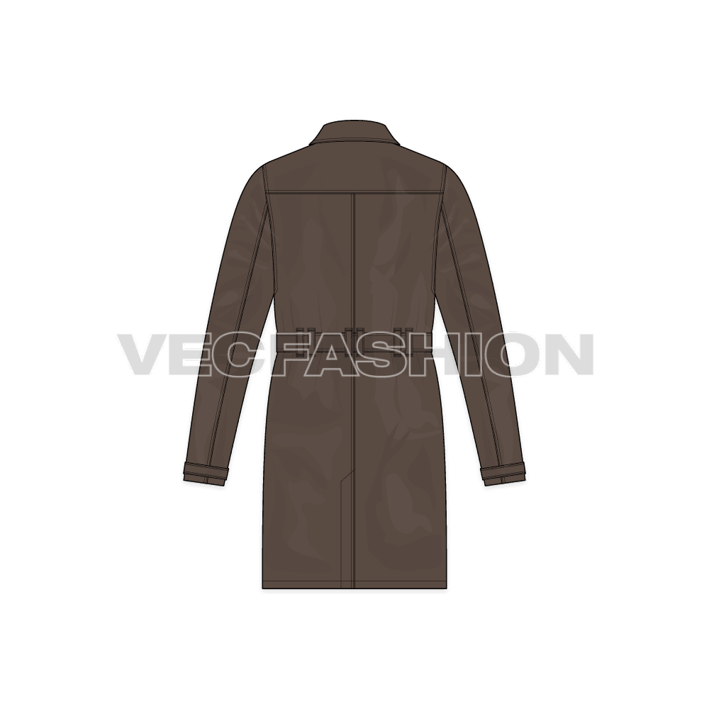 Mens Army Inspired Cargo Coat flat sketch, back view