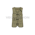 Mens army vest flat sketch, front view