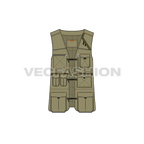 Mens army vest flat sketch, front view