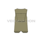 Mens army vest flat sketch, back view