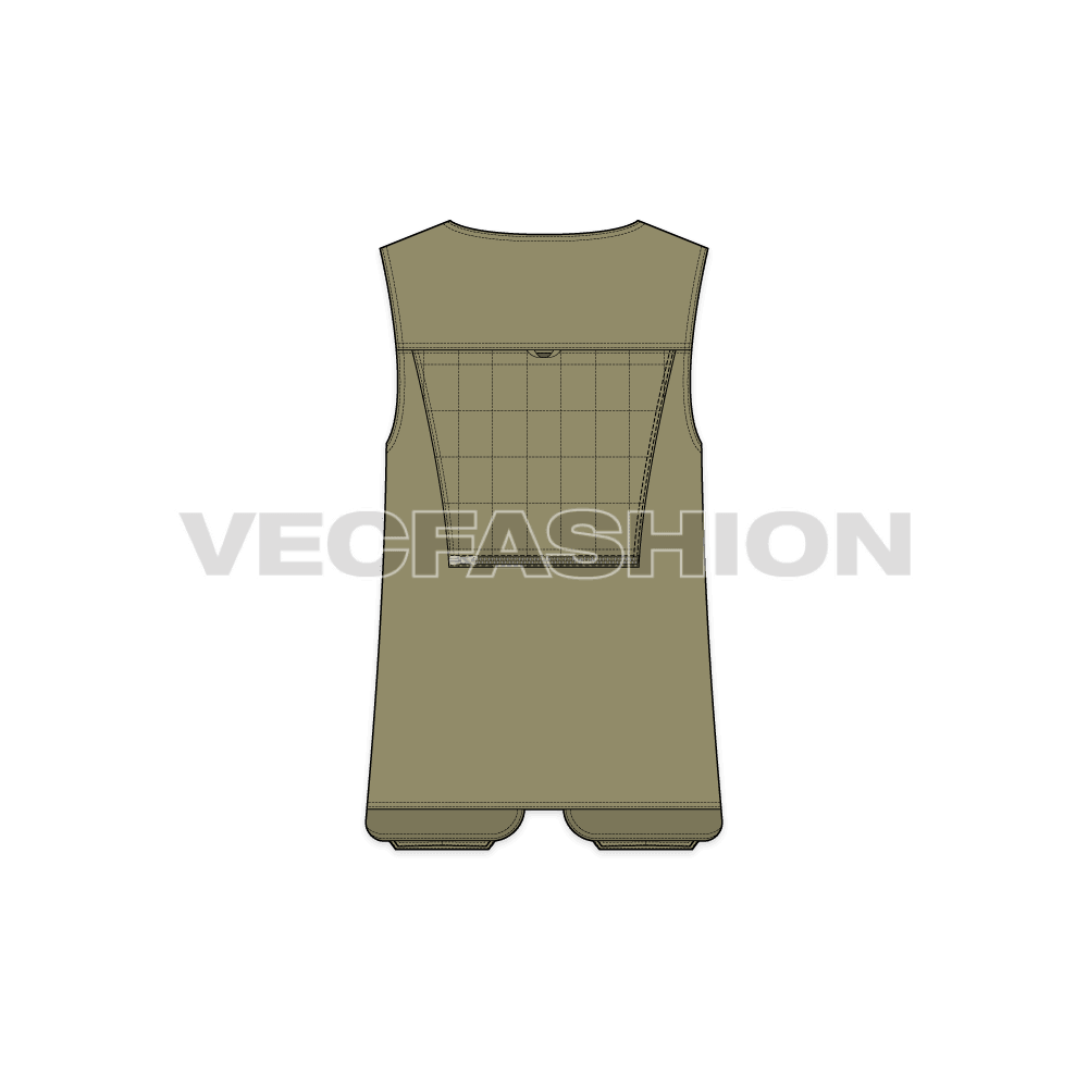 Mens army vest flat sketch, back view