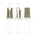 Mens army vest flat sketch, croqui sketch