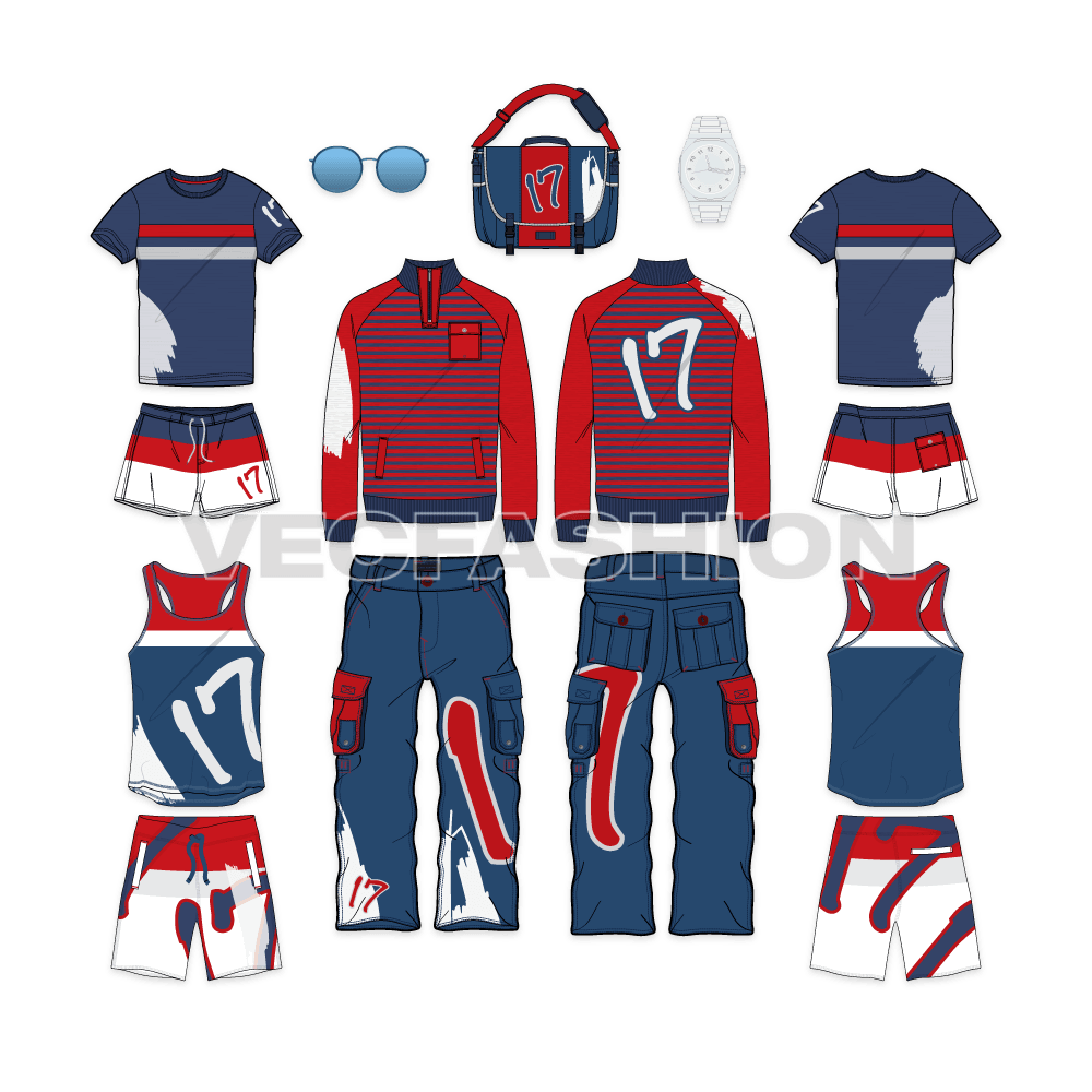 This fashion set is inspired from the artistic impression while painting. It has various Full editable Vector Clothing Templates that are illustrated in Adobe Illustrator CS6. All the vectors are group separately, to give full control while editing or modifying them to suit your theme and colors.  