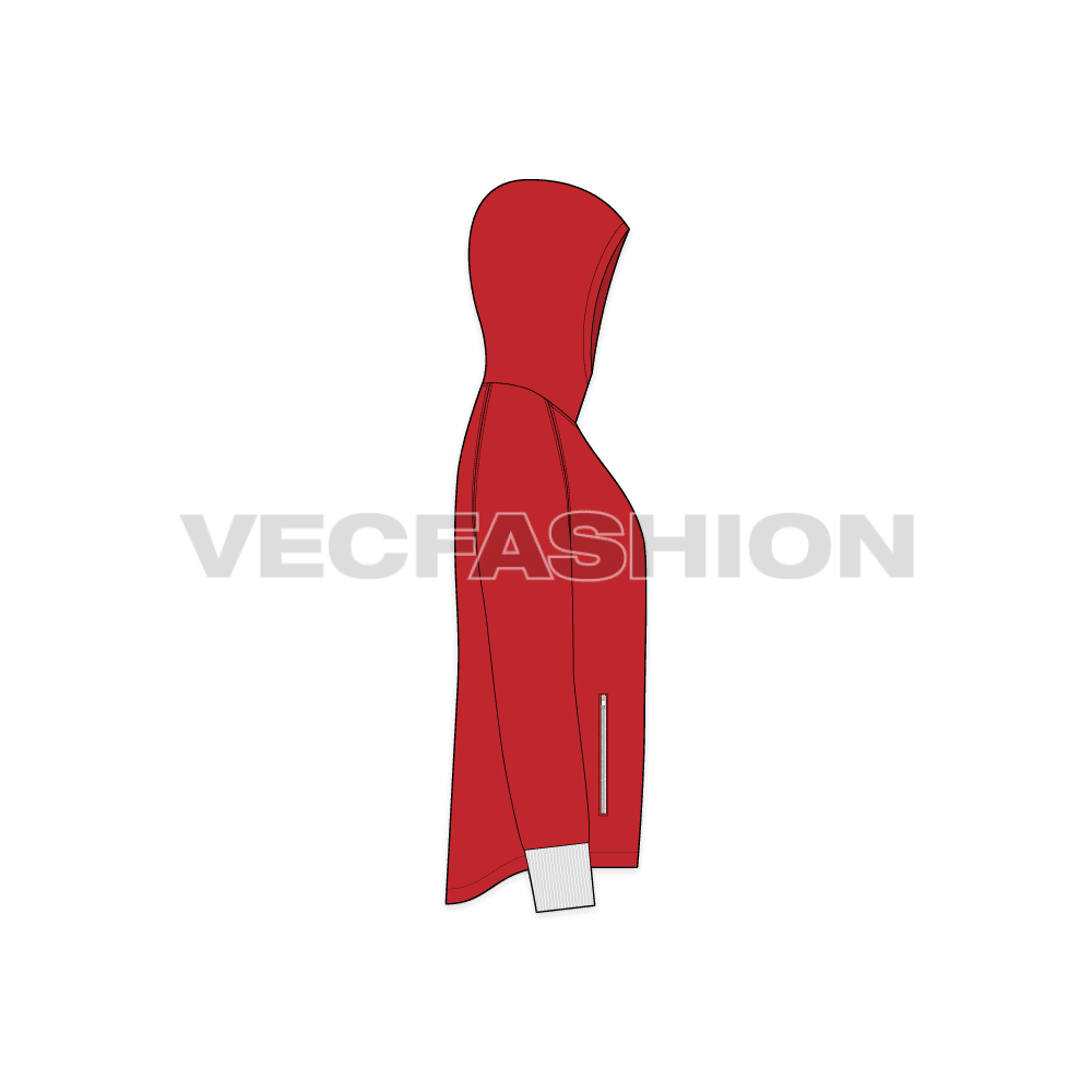 Mens athletic hoodie flat sketch, side view