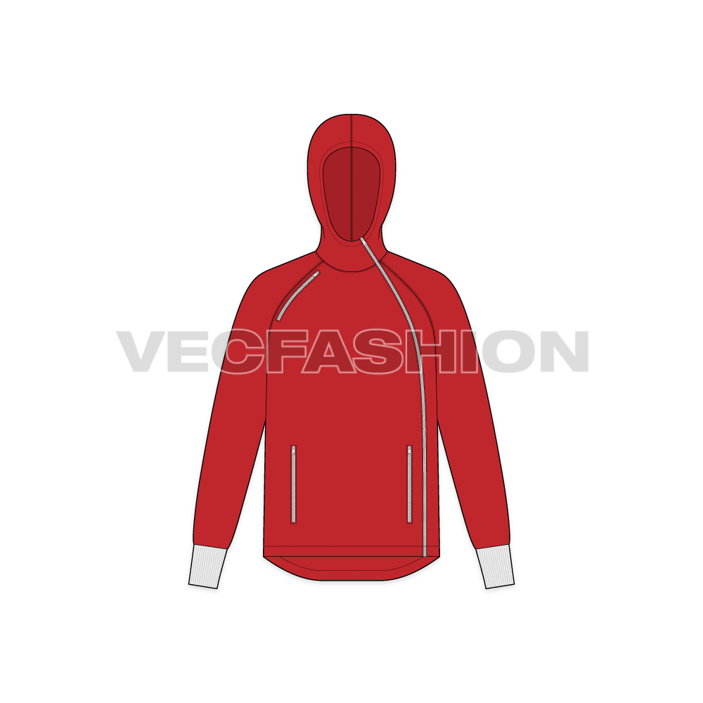 Mens athletic hoodie flat sketch, front view