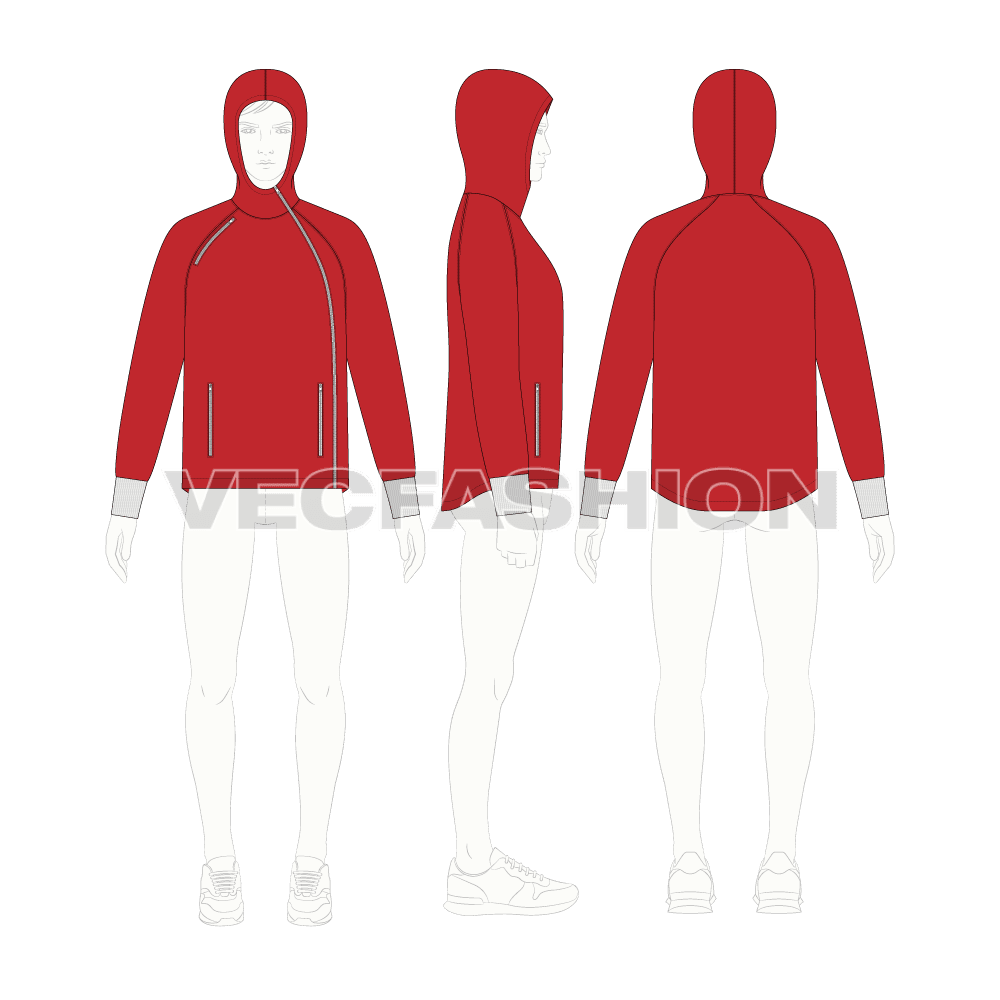 Mens athletic hoodie flat sketch, croqui sketch