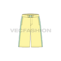 Mens baggy board shorts flat sketch, front view
