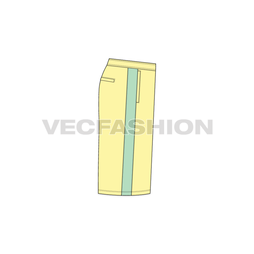 Mens baggy board shorts flat sketch, side view