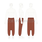 Mens baggy harem pants flat sketch, croqui sketch