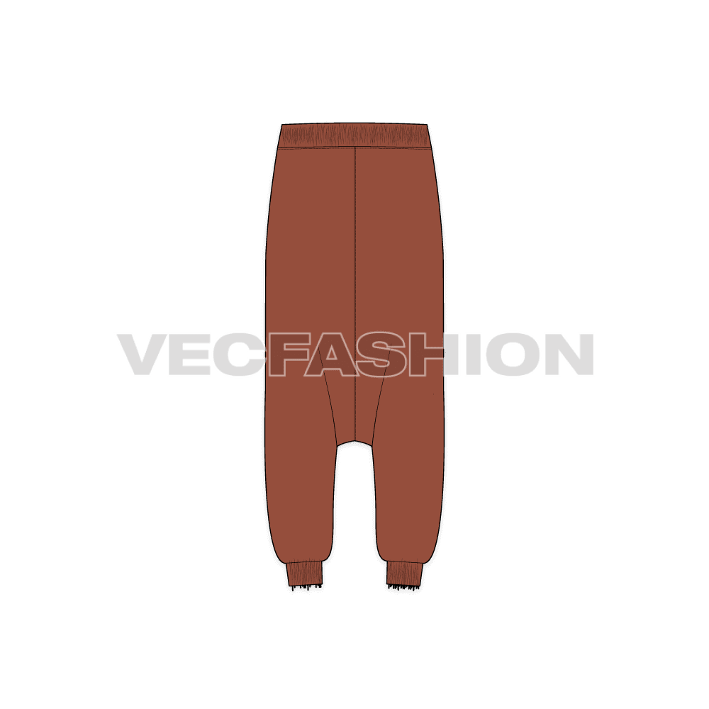 Mens baggy harem pants flat sketch, back view