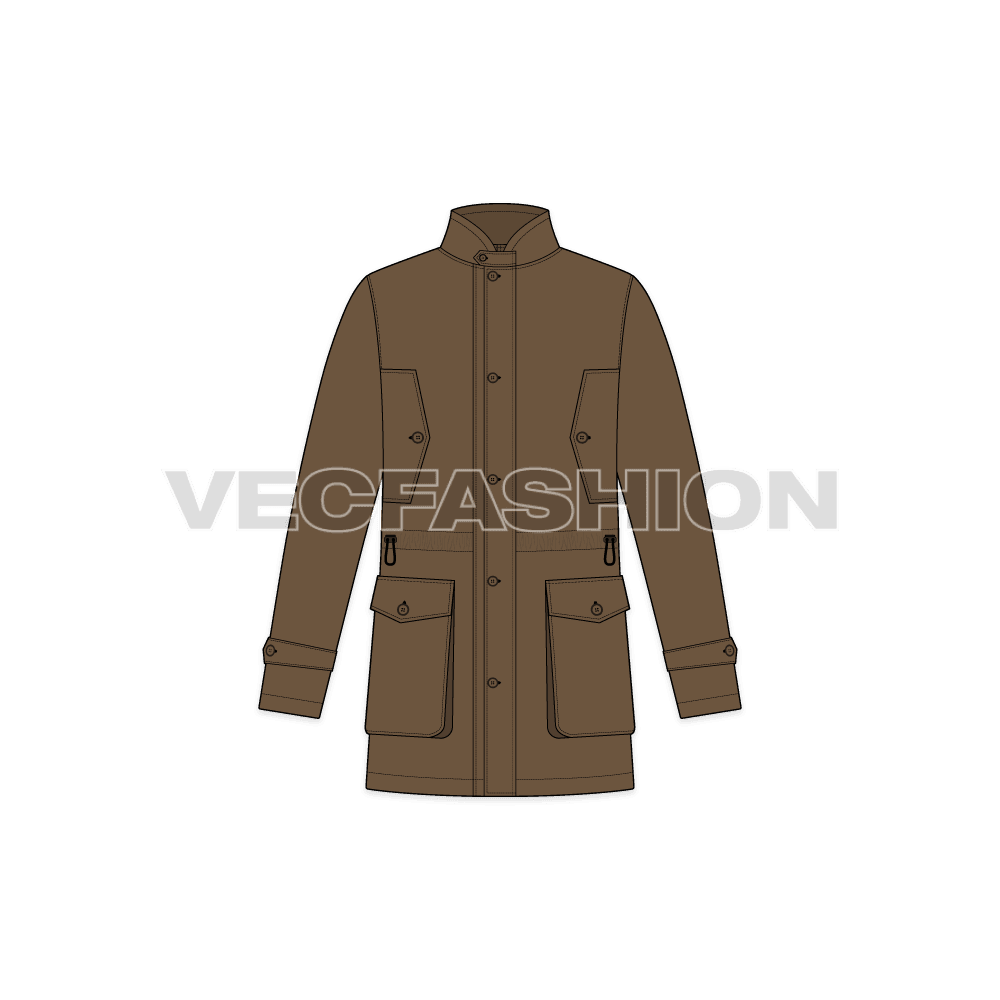 Mens Barbour Jacket flat sketch, front view