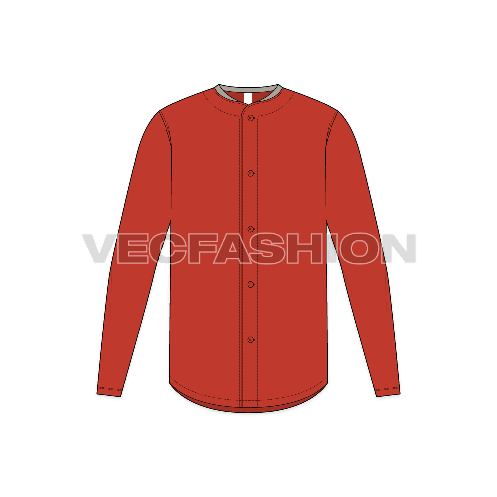 Mens baseball game shirt flat sketch, front view