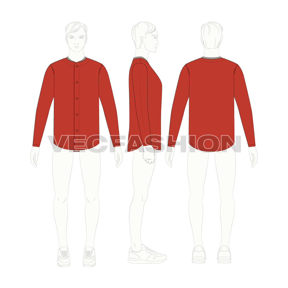 Mens baseball game shirt flat sketch, croqui sketch