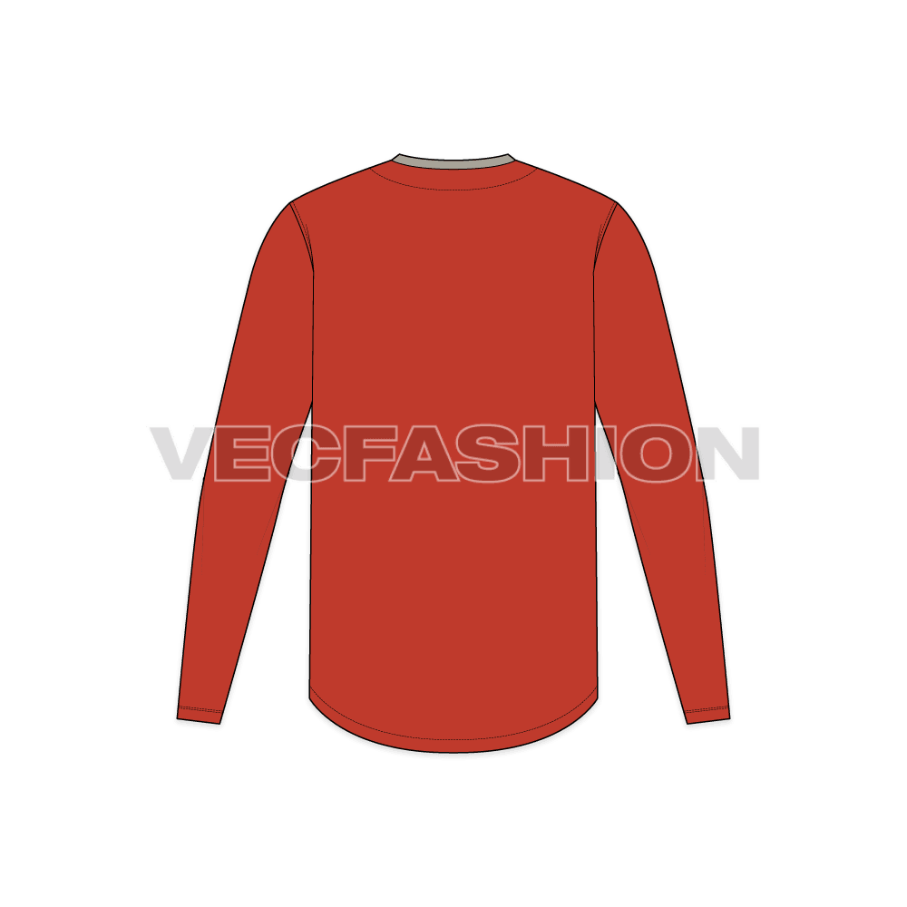 Mens baseball game shirt flat sketch, back view