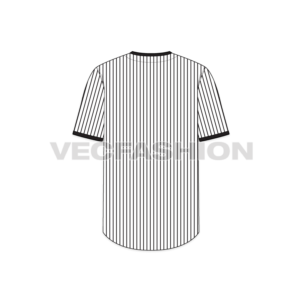 Mens baseball sport tee flat sketch, back view