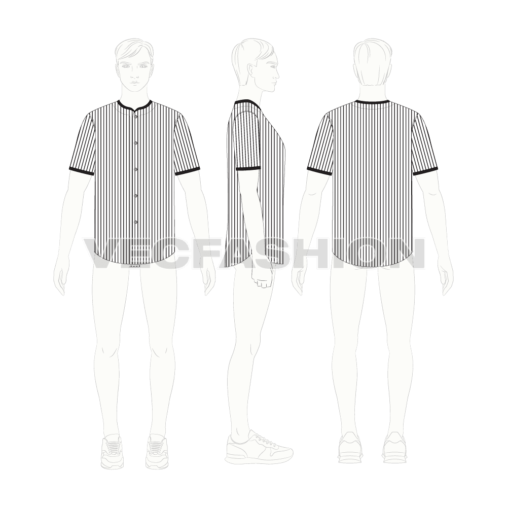 Mens baseball sport tee flat sketch, croqui sketch