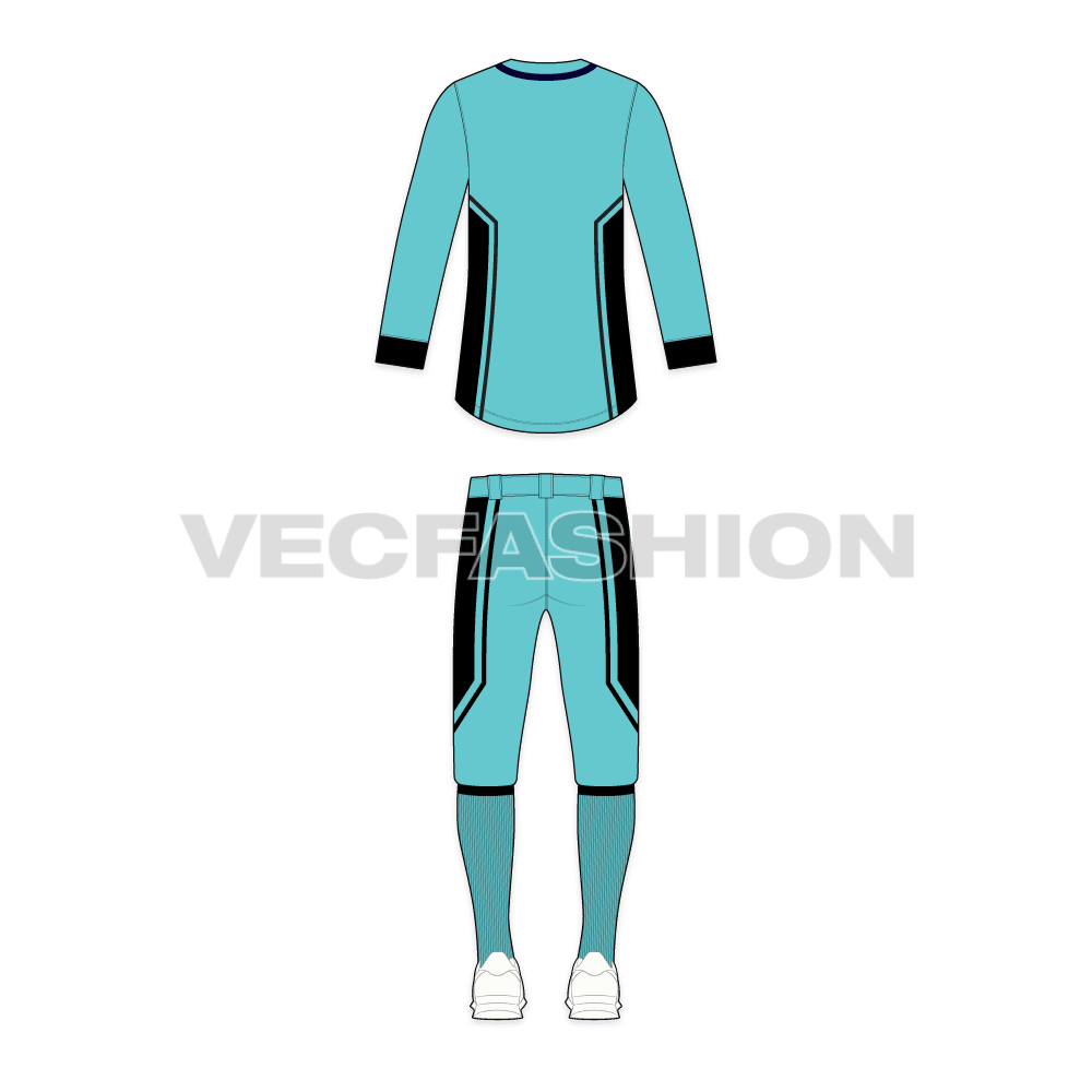 Mens baseball uniform kit, 3/4 sleeve flat sketch, back view